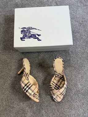 Burberry Check Mews Low Sandals Sand Beige Size 39.5